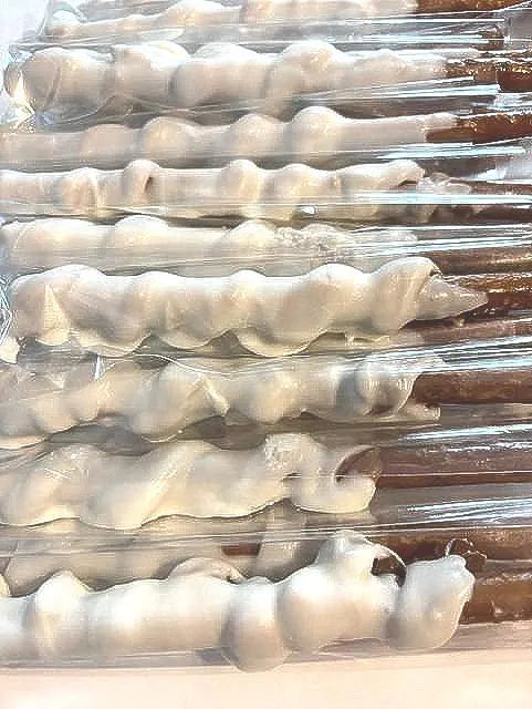 Gourmet Carmel Wrapped Chocolate Dipped Pretzel Rods- Sweet & Salty Treat (pack of 12)